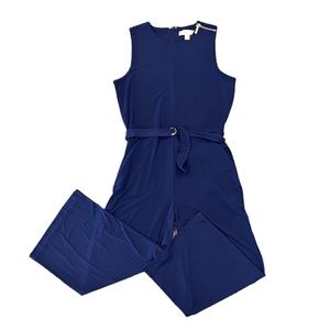 Michael Kors Navy Sleeveless Belted Romper with Gold Hardware & pockets XS